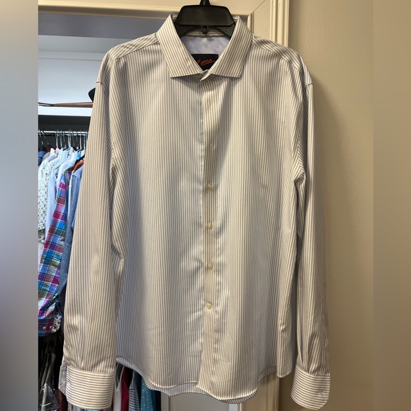 Egara XL men’s shirt white with blue vertical stripe. - Picture 2 of 4